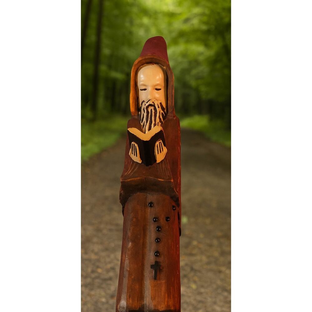 Hand Carved Wooden Monk Friar Bible Robes Detailed Vintage Figurine